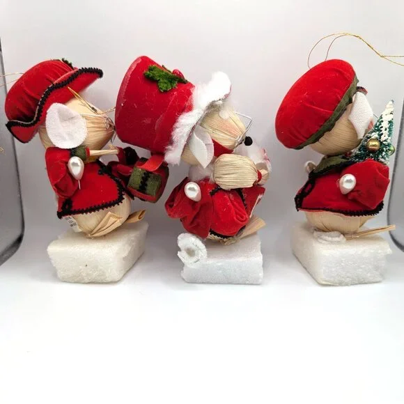 Vintage KURT ADLER Christmas Ornament Corn Husk Mice Trio, Corn Husk Mouse